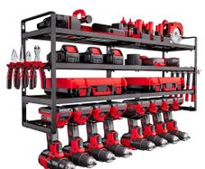 Power Tool Organizer Wall Mount, 4-Layer Storage Rack with 8 Drill Holders, Tools Holder and Storage Rack with Screwdriver Holder, Garage Tool Organizer for Garage, Workbench, and Workshop
