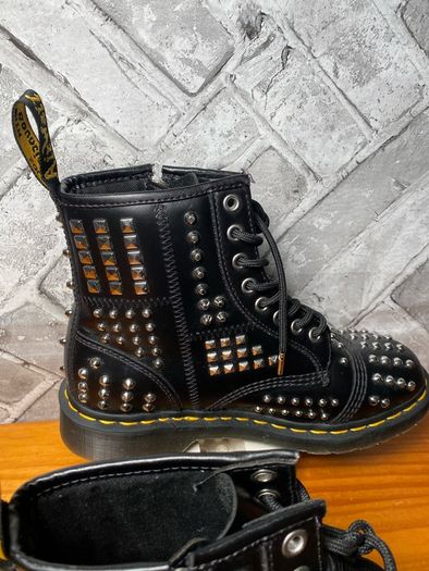 Dr Martens 1460 Ladies Black Smooth Studded Atlas Leather Punk Goth Zip Boots UK6 EU39