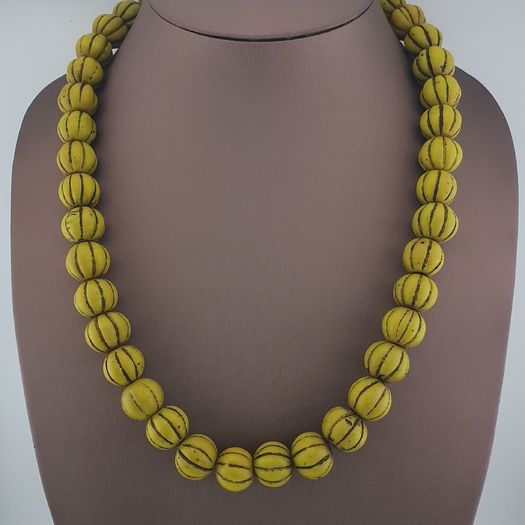 Antique African Yellow Melon Shape Glass beads Necklace Strands