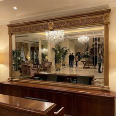 Large Old Gilt Horisontal Mirror With Etching In The Mirror