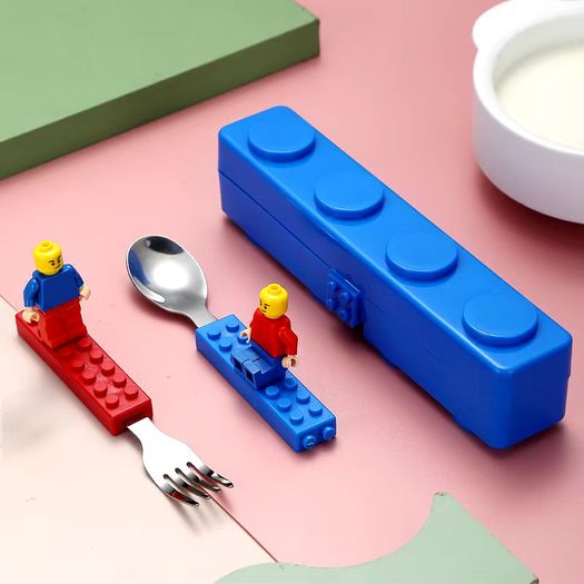 Fun Creative Building Blocks Portable Cutlery Stainless Steel Cutlery Children'S Assembled Fork And Spoon Set Lego Fan Gift