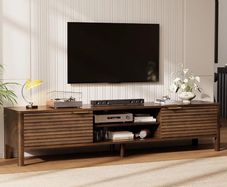 180cm Long TV Unit With Storage And Adjustable Shelves, Television Console Table for TVs up to 80 inch, Media Entertainment Center For Living Room Bedroom, Walnut
