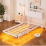 ingle Floating Upholstered Bed Frame with Storage Headboard, White Metal Bed Frame with LED Lights and Charging Station, Heavy Duty Metal Slat Support, Noise Free, No Box Spring Needed Image 2