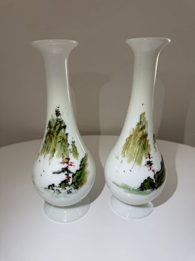Pair of Antique Victorian Opaline Glass Vases. Japonisme Aesthetic Movement c.1880 to1900