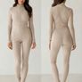 Women's Ribbed Zip-Up Jumpsuit Beige | One Size Image 3