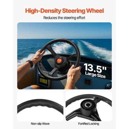 Outboard Steering System 15\' Outboard Steering System 15 Feet Boat Steering Cable with 13\" Wheel Durable Marine Steering System