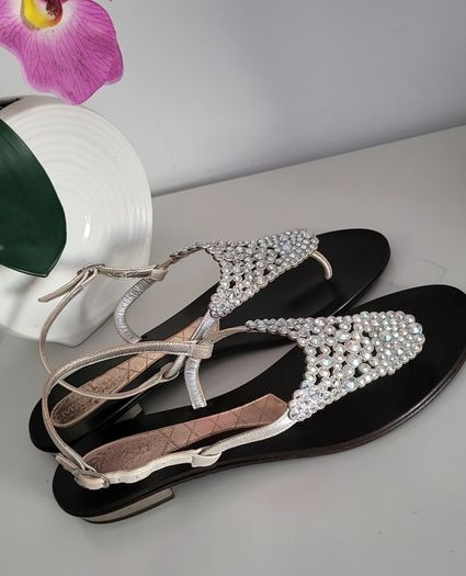 MAGRIT leather silver tone jewelled sandals Sz 39 (Fit 6-6.5 UK) Rrp 220 (New)