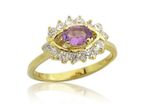 18K Gold over Stg Silver Amethyst CZ Diamond Engagement Graduation Ring