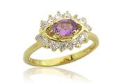 18K Gold over Stg Silver Amethyst CZ Diamond Engagement Graduation Ring