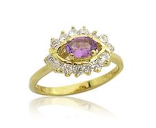 18K Gold over Stg Silver Amethyst CZ Diamond Engagement Graduation Ring