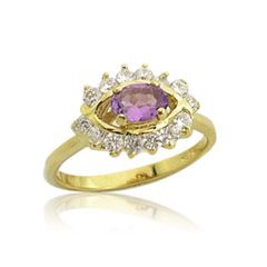 18K Gold over Stg Silver Amethyst CZ Diamond Engagement Graduation Ring