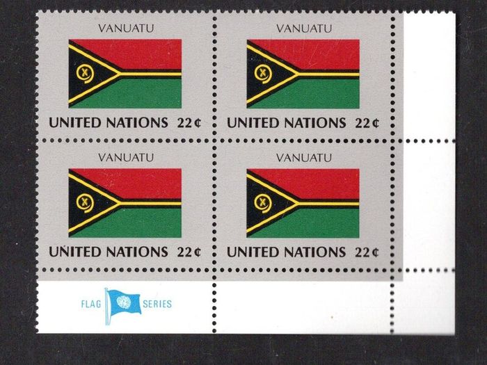 1987 United Nations New York Vanuatu National Flag (part of flag series) Block of 4 Mint Never Hinged (MNH)