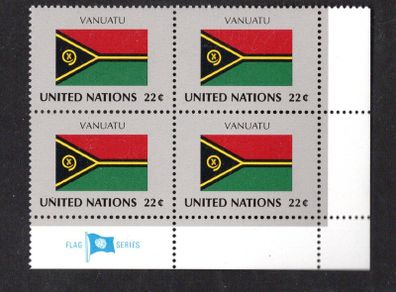 1987 United Nations New York Vanuatu National Flag (part of flag series) Block of 4 Mint Never Hinged (MNH)
