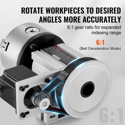 Dividing Head, K11-100mm 3-Jaw Chuck, CNC Router Milling Machine Rotational Axis 4th Axis A Axis Indexing Head, 66 mm(2.6")/65 mm Center Height MT2 Tailstock 6:1 Gear Ratio, Universal for Engraving
