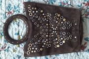 Vintage Suede Leather Studded Butterfly Handbag