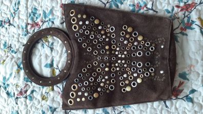 Vintage Suede Leather Studded Butterfly Handbag