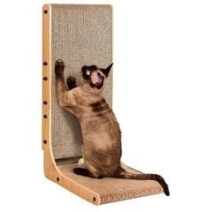 L Shape Vertical Cat Scratcher with Ball Toy, 68cm High, Brown  Stand Up Cardboard Cat Scratcher, Scratching Board for Indoor Cats, Protecting Furniture Scratch Pad