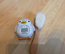 Nuby Penguin Digital Bath/Room Thermometer & Soft Goat Hair Wooden Baby Brush