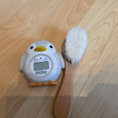 Nuby Penguin Digital Bath/Room Thermometer & Soft Goat Hair Wooden Baby Brush