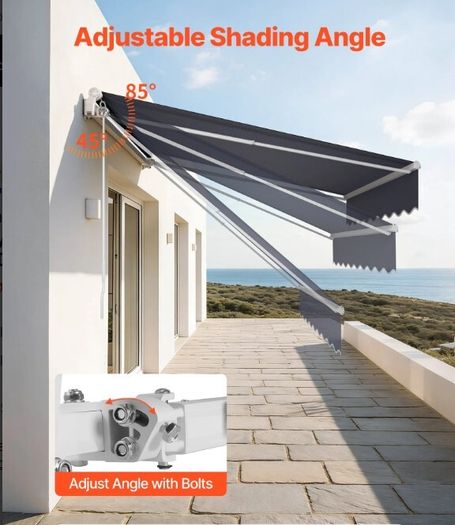 Manual Retractable Awning 9.8ft x 8.2ft 3m x 2.5m Outdoor Patio Sun Shade Dark Grey
