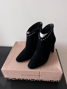 River Island Black Real Suede Leather Heeled Ankle Boots UK 4