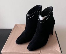 River Island Black Real Suede Leather Heeled Ankle Boots UK 4