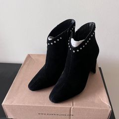 River Island Black Real Suede Leather Heeled Ankle Boots UK 4