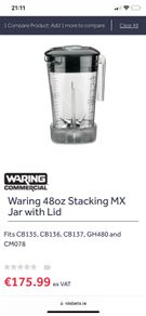 Blender Waring commercial 48oz Stacking MX Jar with Lid