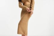 Bardot Brown Knit Cutout Midi Dress RRP 98E