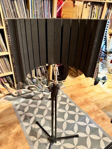 Studio Microphone boom stands (3), 1 diffuser large plus shock mount & 1 condenser mic