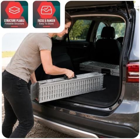 Folding Loading Ramps 180cm Heavy Duty Pair 400kg Capacity, Non-Slip Surface, Portable Foldable Design for Motorcycle, Mobility Scooters, Lawn Mower, Quad, and ATV