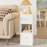 Slim Bedside Tables Set of 2, Narrow Side Table with 2 Drawers, Bedside Cabinet with Open Compartment, Adjustable Drawer Position for Bedroom, Living Room, 30 x 24 x 65 cm White Image 3