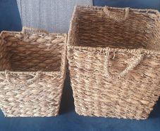 2 metal frame woven baskets with handles
