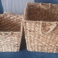 2 metal frame woven baskets with handles