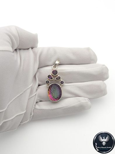 Vintage 925 Sterling Silver & Mystic Topaz Pendant