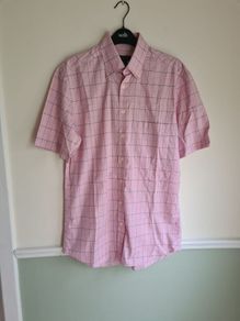 mens GANT short sleeve shirt pink check Size medium 39/15.5