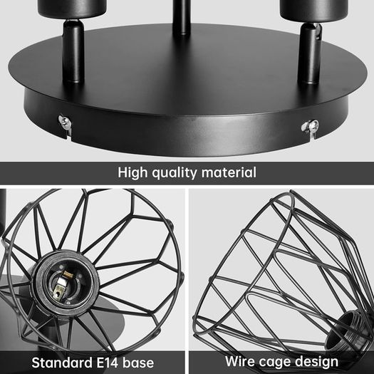 NEW SALE | Spot Light Fittings for Ceilings Adjustable Metal Wire Cage Kitchen Spotlight Ceiling Lights with E14 Base Black 3 Way Ceiling Light Industrial for Indoor Bedroom Hallway Living Room Shop