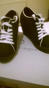 Carvela Black Canvas Wedged Shoes