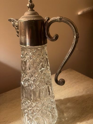 Vintage ships decanter. Bacchus faced. Silver plated. Claret jug