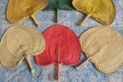 Set of 6 Vintage Handwoven Palm Leaf Fans Asian Handmade Boho Wall Decor