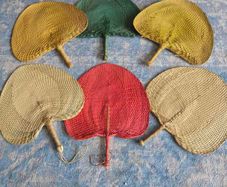 Set of 6 Vintage Handwoven Palm Leaf Fans Asian Handmade Boho Wall Decor