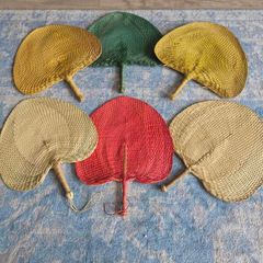Set of 6 Vintage Handwoven Palm Leaf Fans Asian Handmade Boho Wall Decor