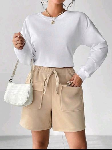 Flap Pocket Tie-Waist Apricot Shorts S