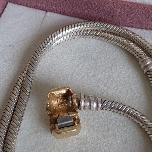 Pandora snake necklace Sterling silver size (40.5cm)gold claps 14k (g585) signs of wear on the clasp please check the all photos