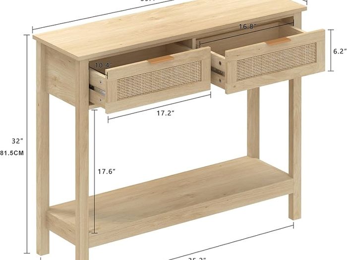 Console Table with 2 Drawers 2 Tier Entryway Table Farmhouse Wood Sofa Tables with Open Storage Shelf for Living Room Hallway Foye