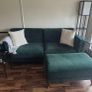 Dark Green Velvet Sofa & Footstool Image 3