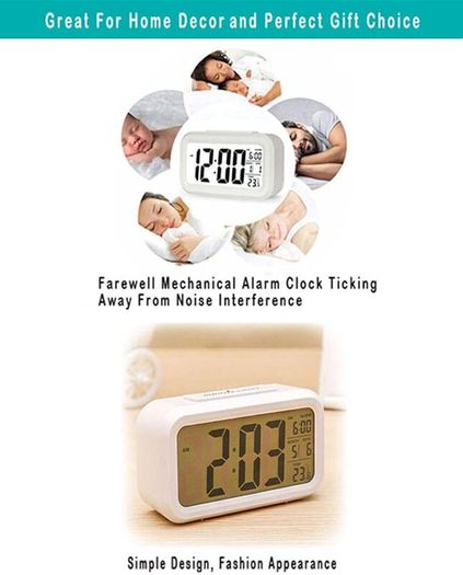Digital Alarm Clock LED Display with Temperature Big LCD Digit Display Larger LCD Backlit Display Snooze Smart Brightness Sensor for Bedroom Home Office and Travel