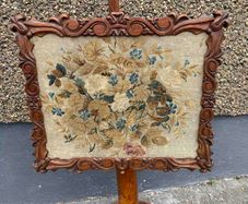 vintage/antique pole fire screen and needle point work