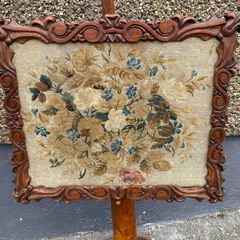 vintage/antique pole fire screen and needle point work