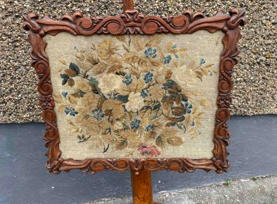 vintage/antique pole fire screen and needle point work